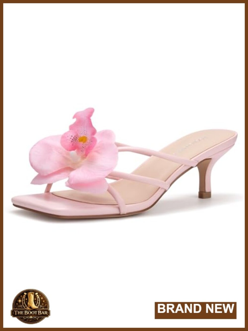 Strappy Floral Square Open Toe Kitten Heel Sandals Slip On
